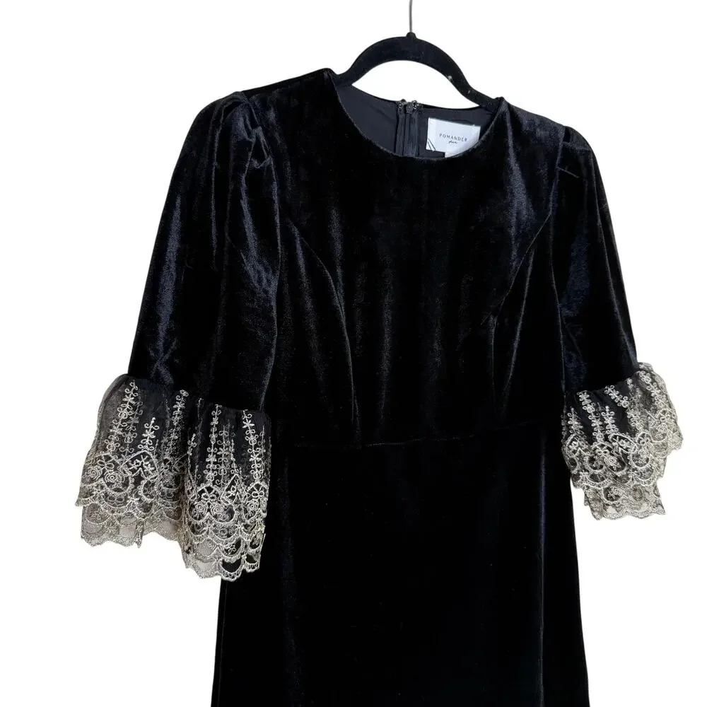 NEW Tuckernuck Pomander Place Black Velvet Lillith Dress Maxi Lace Small $228 - Picture 3 of 4